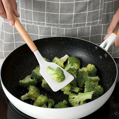 ALEXUNICON Kitchen Silicone Cooking Set, Non Stick Cookware with Wooden Handles (12 Pcs)