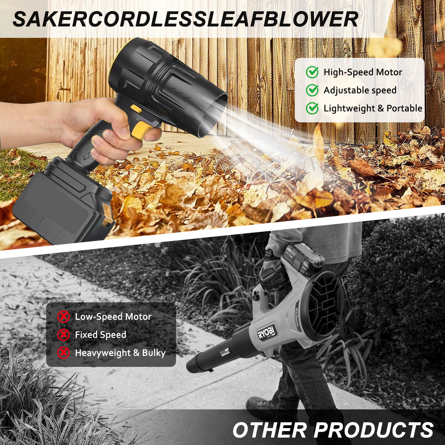 ALEXUNICON Cordless Leaf Blower, Portable Dust Cleaner, 320CFM & 150MPH Handheld Leaf Blower with 2 Batteries and Charger, Yard Cleaning, Lawn Care (Black)