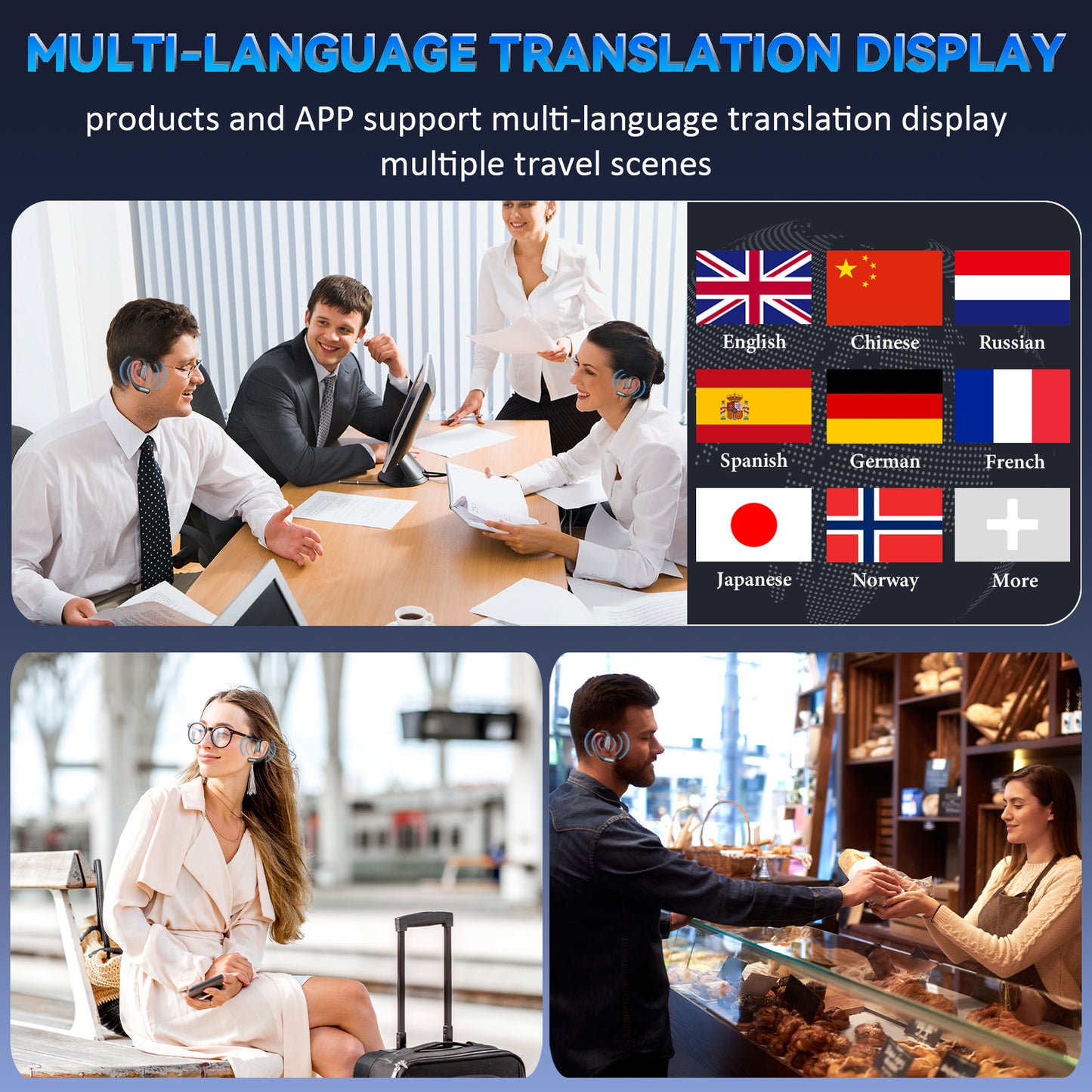 ALEXUNICON AI Translation Earbuds Real Time: OWS 3-in-1 Translator Earbuds for iOS & Android, Supporting 144 Languages with 60-Hour Battery Translator Headphones for Travel, Business, Meetings & Learning