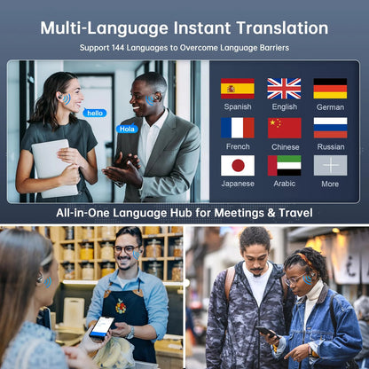 ALEXUNICON Open-Ear AI Translator Headphone - Real-Time 144-Language Translation, Wireless Bluetooth Translation Earbuds for Travel/Business