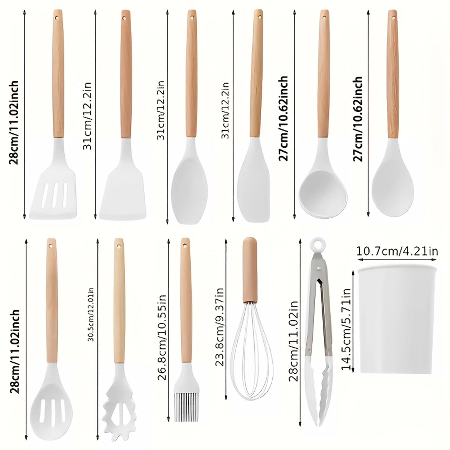 ALEXUNICON Kitchen Silicone Cooking Set, Non Stick Cookware with Wooden Handles (12 Pcs)
