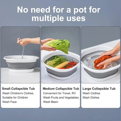 ALEXUNICON Collapsible Dish Tub 3 Pack, Foldable Wash Basin, Space-Saving Collapsible Sink Camping for Dishing, Fruit, Beverage Tubs, Hiking & Home